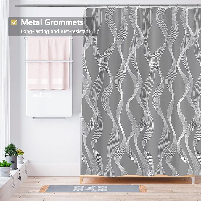 LLSCL Fabric Shower Curtain Liner with Magnets, Waterproof Hotel Quality, 72 x 72 Machine Washable