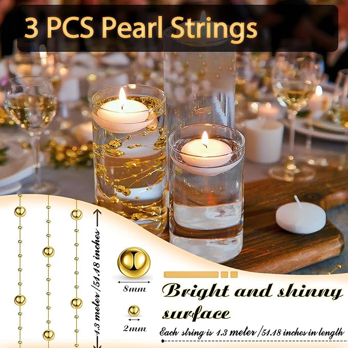 Glass Cylinder Vaseswith White Floating Candles Acrylic Fake Ice Cubes Pearl String Vases Fillers for Table Centerpiece Party Wedding Home Decor (1)