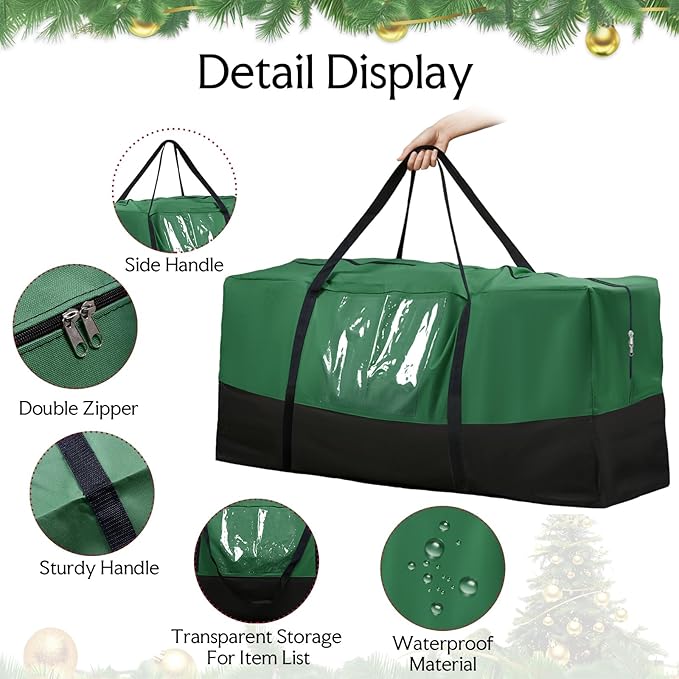Christmas Tree Storage Bag,Fits Up 10 Ft Tall Artificial Trees,600D Oxford Material,Heavy Duty Tree Bag,Dampproof Storage Bag with Durable Reinforced Handles & Dual Zipper&Transparent Pocket