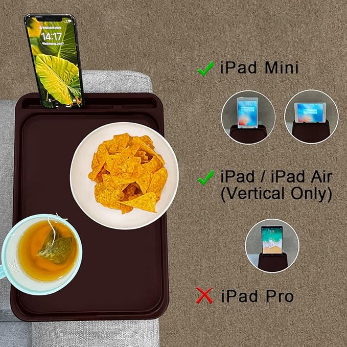 Xchouxer Sofa Armrest Clip Table, TV Snack Tray, Handy Remote Controls/Drinks/Phone Holder (Cherry)