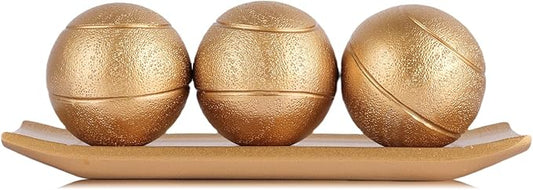 XMGZQ Small Decorative Tray and Orbs Balls Set,Gold Decorative Balls with Centerpiece Bowls for CoffeeTable,Living Room,TV Stand,Center Pieces Decoration for Table,Centro de Mesa de Comedor (Gold)