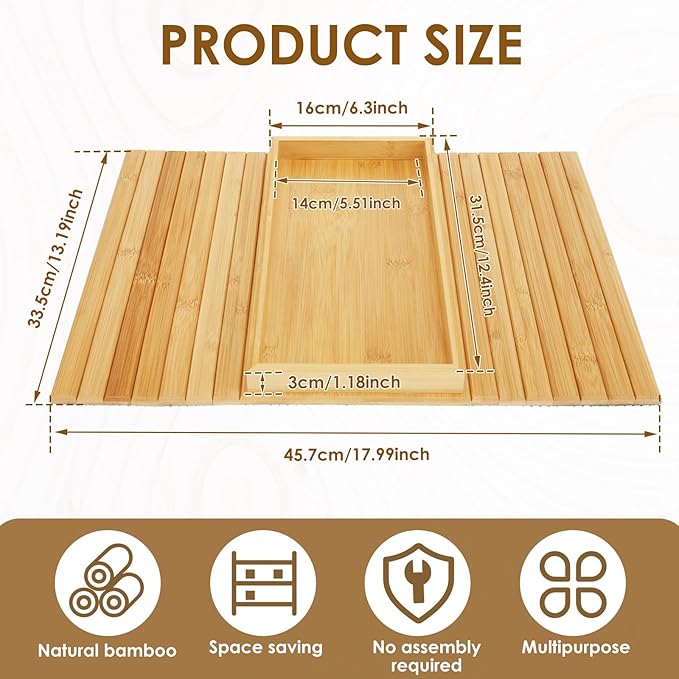 Bamboo Sofa Arm Tray, Foldable Couch Armrest Table, Anti Falling Couch Arm Tray Table, Portable Sofa Armrest Trays Cup Holder for Drink, Cups, Phone, Snacks, Remote