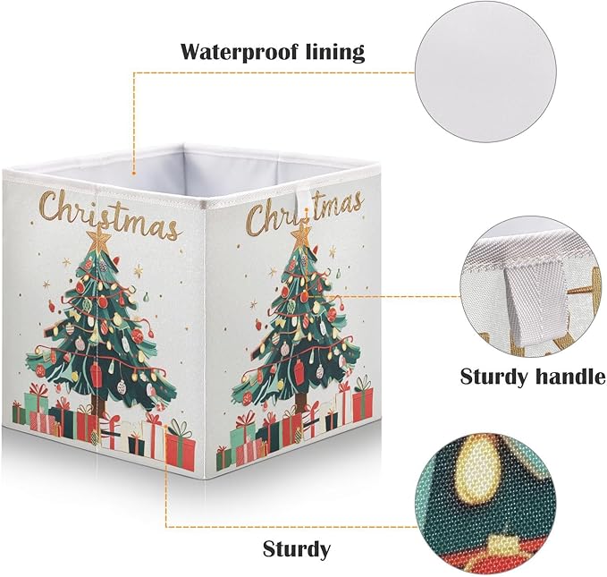 Christmas Tree Fabric Storage Bins Foldable Closet Organizers and Storage Sturdy Storage Boxes for Living Room Bathroom, 15.7x10.6x7 Inch