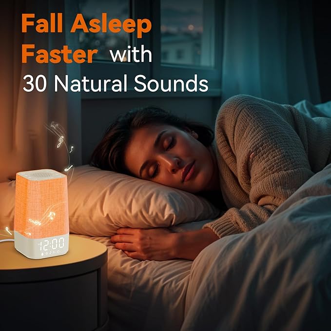10-60 Mins Simulate Sunrise Alarm Clock: Gentle Wake Up Light Adjustable Brightness, 30 Volume, Bright & Loud Enough for Heavy Sleepers - White Noise Machine with 30 Soothing Sounds, Ease of Use