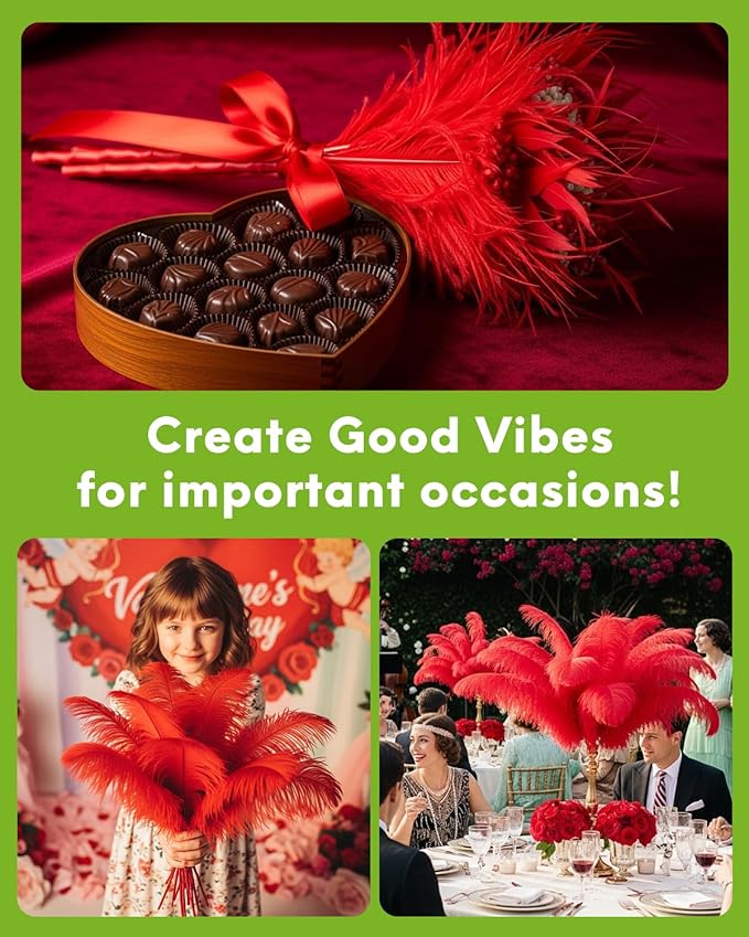 30pcs Red Ostrich Feathers Natural Bulk 8-10inch(20-25cm) Vase Craft Wedding Home Party Centerpieces Christmas Day Decoration
