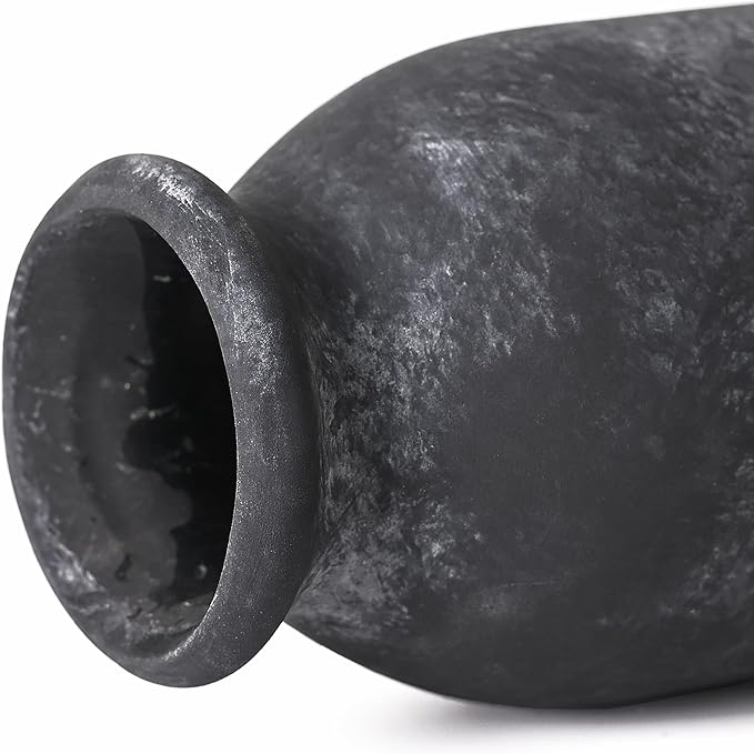 VICTOR & TERESA Black Ceramic Vases Home Decor, Flower Vase Set of 2, Farmhouse Vase for Flowers, Rustic Decorative Vases for Pampas Grass, Table, Living Room, Shelf, Centerpieces, 8 inch