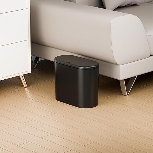 Yieach 3.17 Gallon Thin Small Black Bathroom Trash Can with Lid,12L Small Pet/Dog Proof Slim Trashcan and Skinny Covered Trash Can,Plastic Covered Wastebasket,Garbage Can for Kitchen,Office,RV,Bedroom