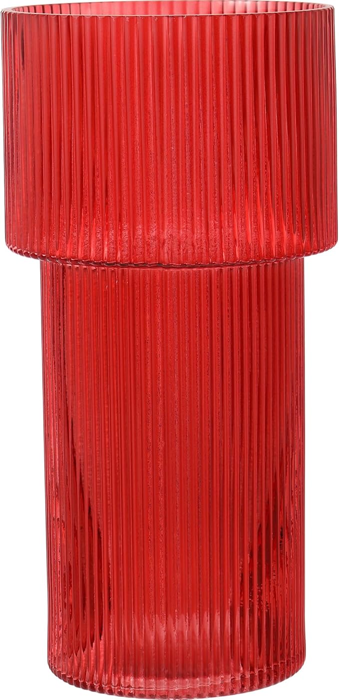 Red Glass Vase, 12 Inches Tall Vase for Flowers, Large Flower Vases for Bouquet, Modern Red Glass Vases for Living Room, Dining Table, Office, Entryway, Mantle, Shelf, Wedding Gifts