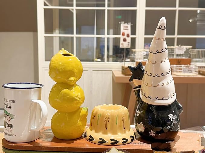 Lemon Figurine Decor, Yellow Ceramic Bud Vase Dining Table Centerpieces for Home and Kitchen, Spring Summer Yellow Home Decorations, Mediterranean Decoration for Italian Themed Party