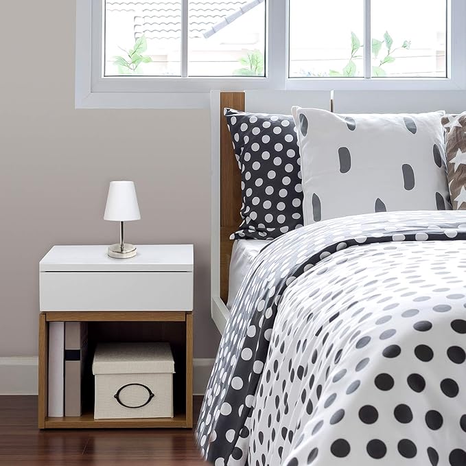 Simple Designs LT2013-WHT Mini Basic Sand Nickel Table Lamp with Fabric Shade, White