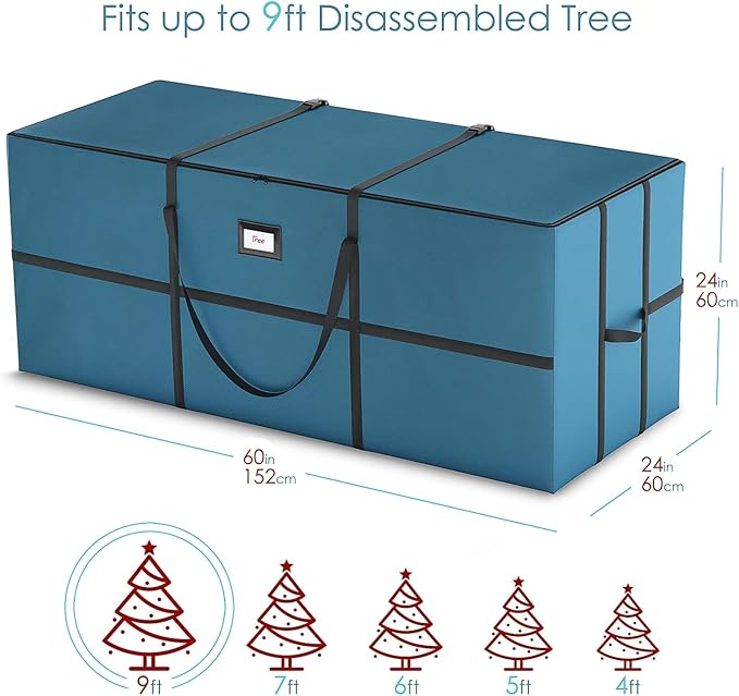 Clara Clark Christmas Tree Storage Bag - Extra Wide Xmas Tree Storage Box Container Made from Durable Oxoford 600D Waterproof Fabric with Handles & Dual Zipper (3, 9 ft)