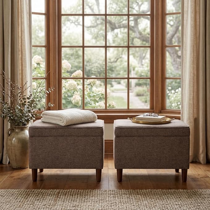 HomePop Home Decor | Dinah Collection Modern Storage Ottoman | Ottoman with Storage for Living Room & Bedroom (Chocalate Brown)