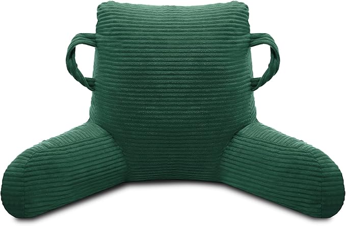 Reading Pillow for Sitting in Bed Adult, Bed Reading Pillow with Shredded Memory Foam, Back Pillow for Sitting with Arms and Pockets, Green