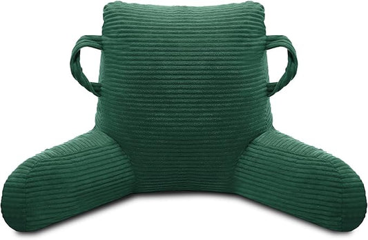 Reading Pillow for Sitting in Bed Adult, Bed Reading Pillow with Shredded Memory Foam, Back Pillow for Sitting with Arms and Pockets, Green