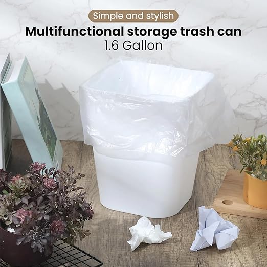 Eccliy 6 Pack 1.6 Gallons Trash Can Small Bathroom Plastic Trash Can with 3 Rolls of Bags for Bedroom Home Office Living Room Kitchen(Gray, White,6)