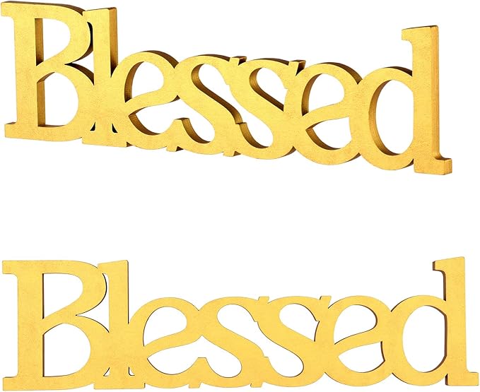 Blessed Letter Table Sign,Rustic Wooden Home Signs Decor (Gold)