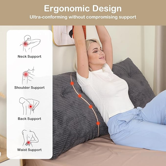 Headboard Pillow King, Wedge Headboard Pillow for Bed Sofa, Triangular Backrest Pillow with Removable Cover for Reading, Working, Sitting, Dark Grey