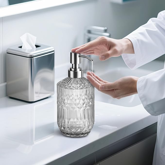 Kaishun 13 Oz Refillable Soap Dispenser, Glass Soap Dispenser for Dispense Hand Soap, Dish Soap, Lotion 2pack (Clear)