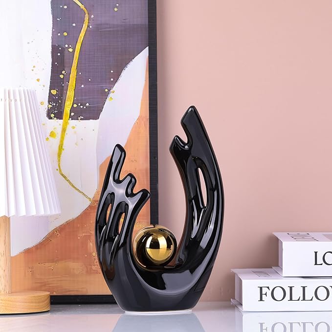 XMGZQ Abstract Ceramic Statues and Sculptures, Black and Gold Art Ceramic Statues, Modern Home Decor for Living Room, Dining Table, Coffee Table, Shelf, Entrance, Home Desktop Sculpture Home Decor