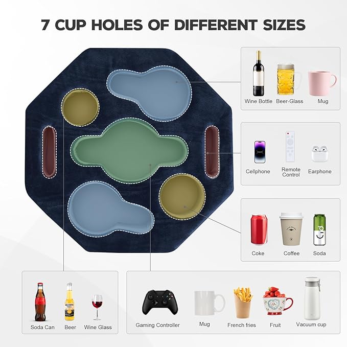Couch Cup Holder Pillow,Couch Drink Holder,Octagon Couch Caddy for Coffee Cup,Phone,Remote,Couch Cup Holder Tray for Bed,Car,Sofa,Table