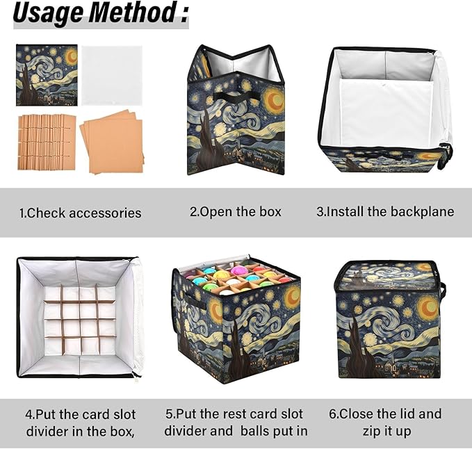 Kigai Van Gogh's Starry Sky Christmas Ornament Storage Box with Zipper & Adjustable Dividers Holiday Ornament Organizer Xmas Storage Container, 64 Balls
