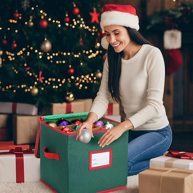 SATINIOR 6 Pcs Upright Christmas Tree Storage Bag Set 5 Ft Christmas Tree Storage Bag 26" Xmas Wreath Containers 11.8" Ornament Bags with Dividers Hold 64 Balls for Artificial Trees Garland(Green)