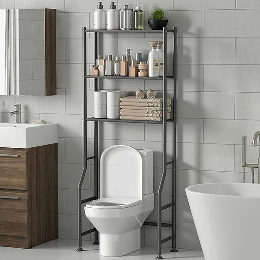 Livilord 3-Tier Over The Toilet Storage Rack, Space Saver Metal Bathroom Shelves, Freestanding Over Toilet Bathroom Organizer for Bathroom/Living Room, Black