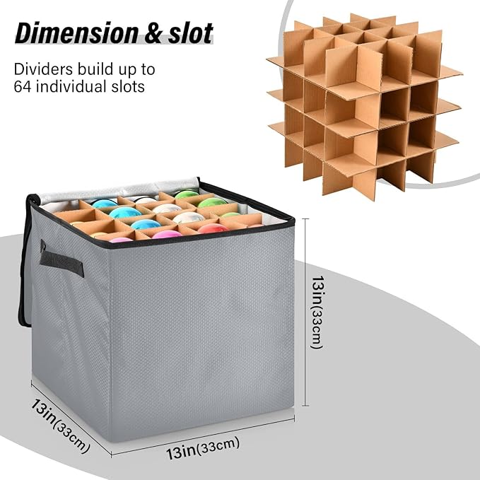 Light Gray Christmas Ornament Storage Basket Box Holiday Storage Container Cube with Adjustable Dividers for 64 Holiday Ornaments or Decorations Keeps Clean and Dry for Next Season