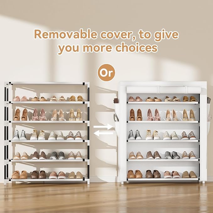 VILICK Shoe Rack with Cover, 5 Tier Shoe Organizer Storage for 20-24 Pair Shoes and Boots Large Shoe Storage Shelf Space Saving Vertical Shoe Rack for Closet, Front Door Entrance, Dorm, Garage, White