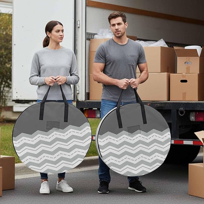 Storage Bag Grey Waves Round Storage Totes Bins Closet Organizers with Zippers & Handle Chevron Stripe Lines Clothes Storage Container for Bedroom Dorm Space Saving Packing Supplies Moving Bags