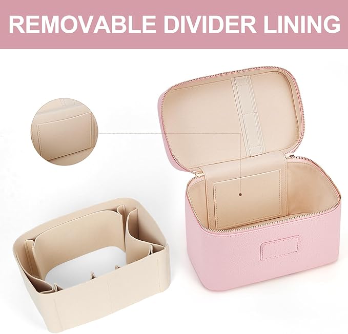 HiTotes Makeup Bag Vanity Case for Women Leather Cosmetic Bag Travel Toiletry Bags Portable Makeup Organizer Case