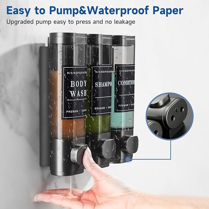 Shower Soap Dispenser Wall Mounted No Drill Shampoo Dispenser for Shower Wall Shampoo and Conditioner Dispenser Bathroom Hotel 3 * 300ml Gungray