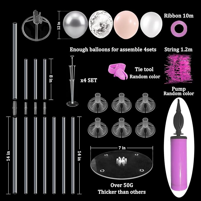 ZJDHPTY Pink and Silver Balloon Stand Centerpiece Table Decorations for Baby Shower Wedding Engagement Bridal Shower Anniversary Mother's Day Birthday Party Decorations(Pink silver set4)