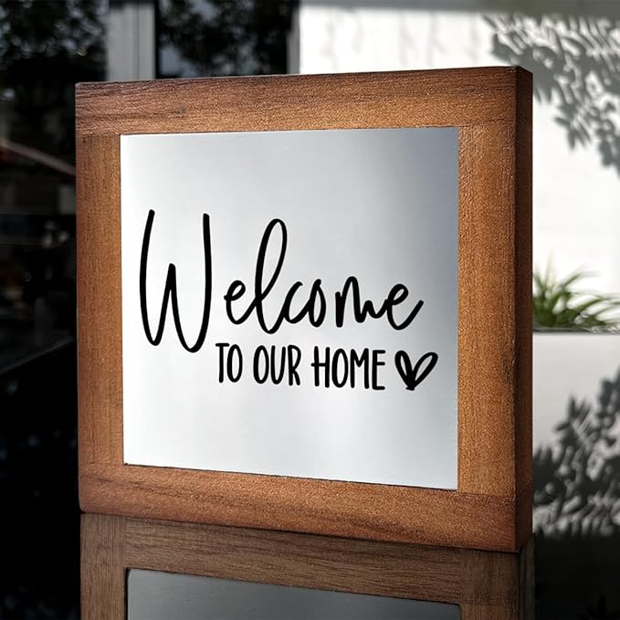 Welcome Sign, Wooden Box Signs for Home Decor, Freestanding Welcome Sign, Farmhouse Entryway, Front Door, Porch, Housewarming Tabletop, Welcome To Our Home (C3)