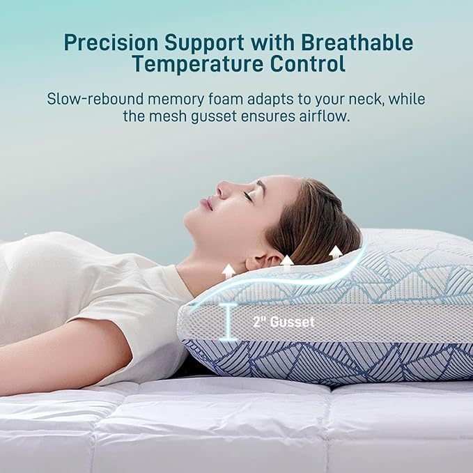 Cotelovo Shredded Memory Foam Cooling Soft Bamboo Viscose Pillows Adjustable Hypoallergenic Hotel Quality Pillows for Stomach, Back or Side Sleeper, Oeko-TEX Certified King Set of 2