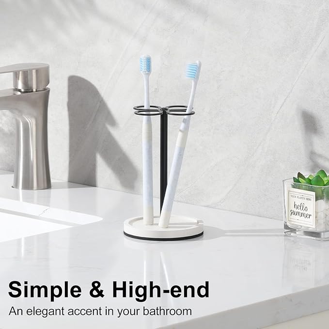Luxspire Toothbrush Holder Stand, Stainless Steel Toothbrush Organizer with Diatomaceous Earth Base, Toothbrush Holder for Bathroom, Suitable for Home, Hotel Countertop Vanity, Matte Black