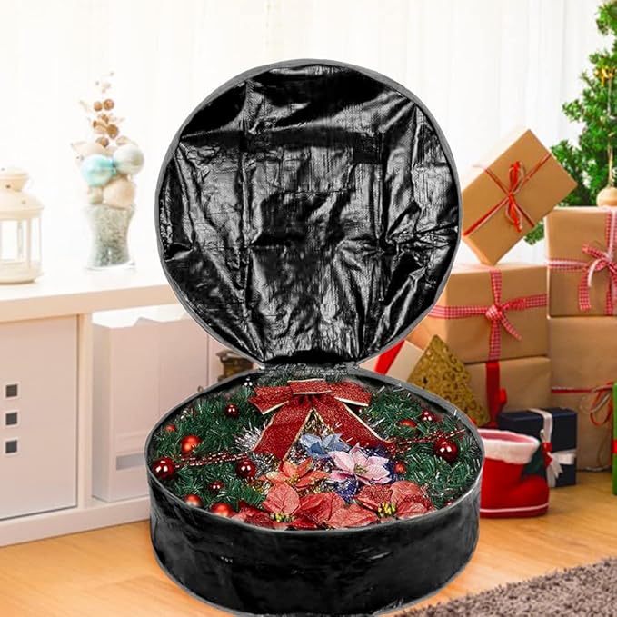 Wreath Storage Bag By Propik 36" - Garland Holiday Container Tear Resistant Material - Easy Storage Featuring Heavy Duty Handles And Transparent Card Slot 36" X 8" (Black)