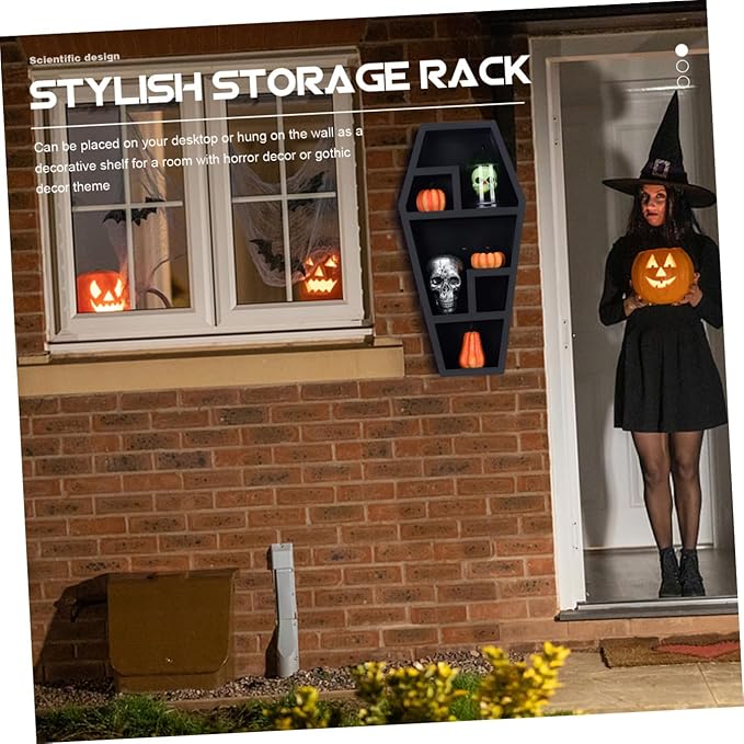Creative Gothic Coffin Storage Rack Unique Sundries Organizer for Home Decor Eerie Halloween Display Shelf for Makeup and Collectibles Coffin Design