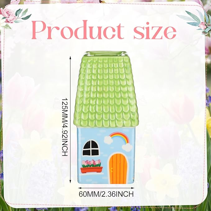 Remerry Ceramic House Shape Vase 2.4 x 3.8 Inch Mini Handmade Vase Decorative Small Flower Container for Living Room Bedroom Farmhouse Home Table Decor Cute Birthday Gift(Green)