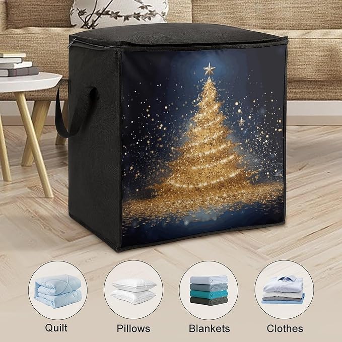 Golden Glitter Christmas Tree Storage Bag-Closet Organizers And Storages Containers Bins with Sturdy Zipper for Quilts Clothes Organization Space Saver