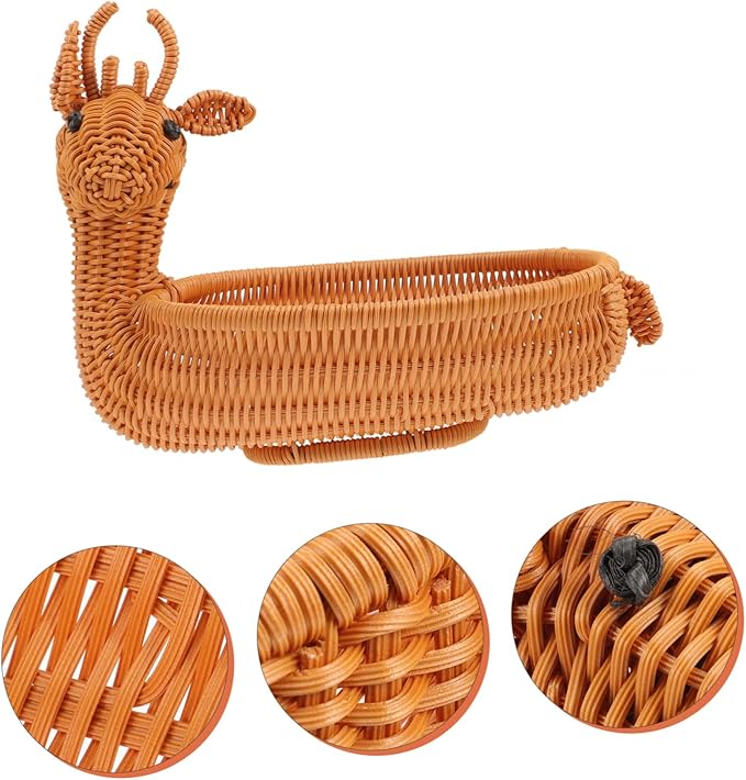PRETYZOOM Christmas Elk Woven Storage Basket for Home Festive Decorative Container for Snacks Candy and Ornaments for Holiday Table Display and Organization
