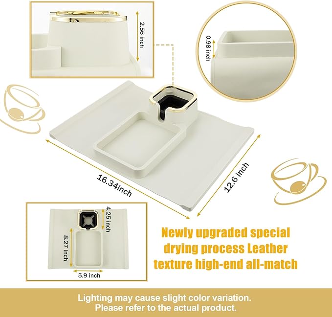 1 Pc Couch Cup Holder Tray Silicone Anti-Spill Anti Slip Sofa Armrest Drink Holder Weighted Couch Caddy Recliner Arm Table for Remote Controls, Phones, Cups and Snacks (White)