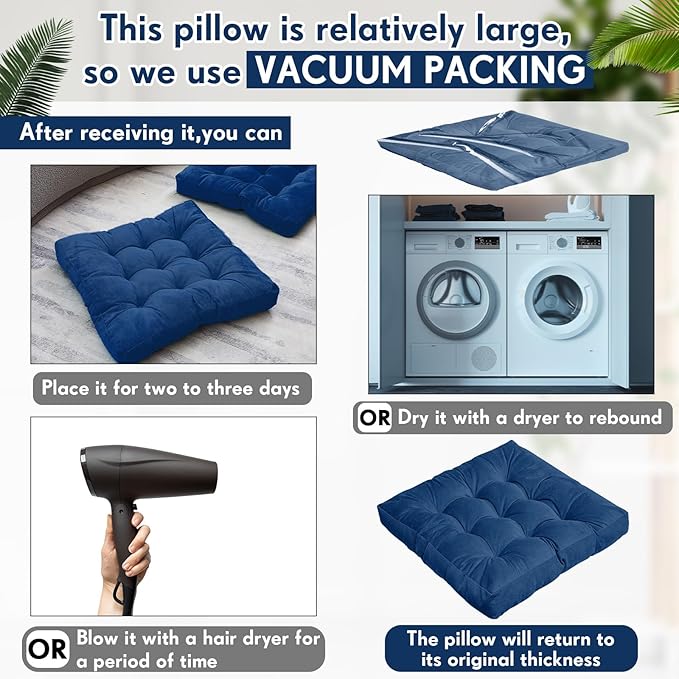 Jerify Floor Pillow Cushions Large Round Square Large Meditation Floor Pillow for Classroom Adult Meditation Picnic Party Seating Learning Daycare School(Square,Navy Blue,4 Pcs)