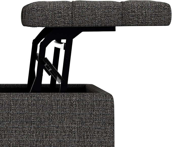 SIMPLIHOME Harrison Small Coffee Table Storage Ottoman - 30 inch Wide Upholstered Tweed Look Fabric Square Lift-Top Ottoman in Ebony, Transitional Ottoman for Living Room with Hidden Storage