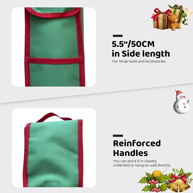 OUTTDID Wrapping Paper Storage Bag 31", Gift Wrapping Paper Organizer Storage Containers with Pocket for Crafts Poster Tools, Christmas Wrap Paper Holder fits for 9 Standard Rolls, Green