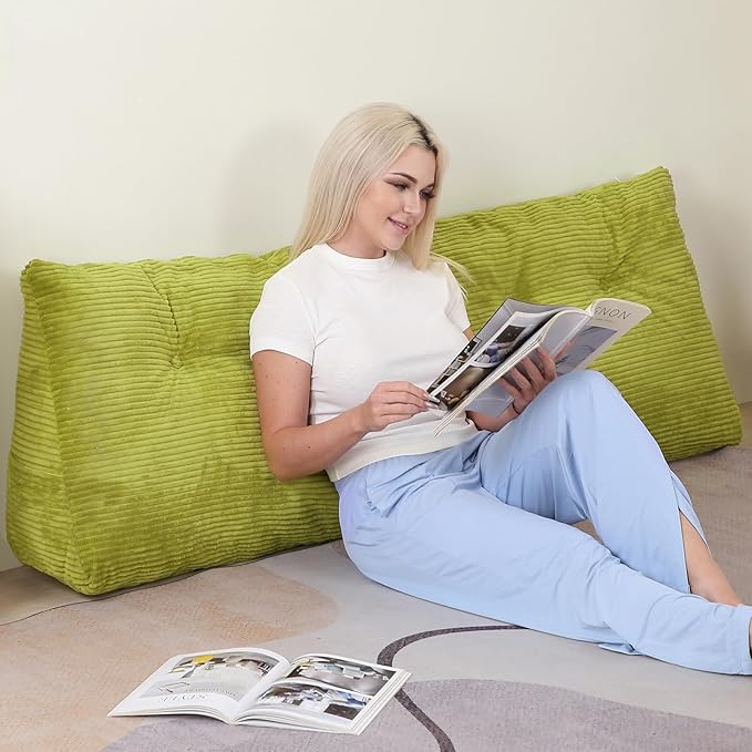 Headboard Pillow Twin, Wedge Headboard Pillow for Bed Sofa, Triangular Backrest Pillow with Removable Cover for Reading, Working, Sitting, Lime Green
