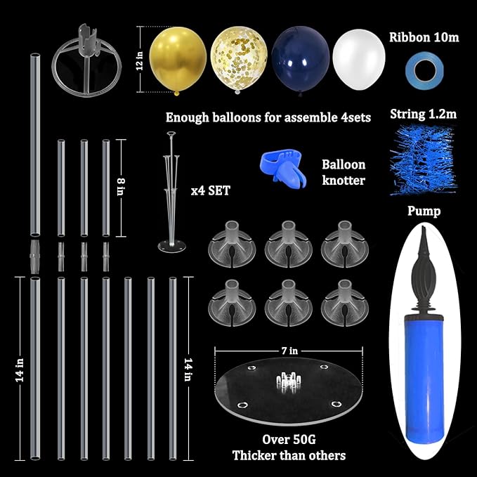 ZJDHPTY 4 Set Blue Gold Balloon Stand Balloon Centerpieces Table Decorations for Birthday Wedding Anniversary Retirement New Years Graduation Decorations Class of 2026