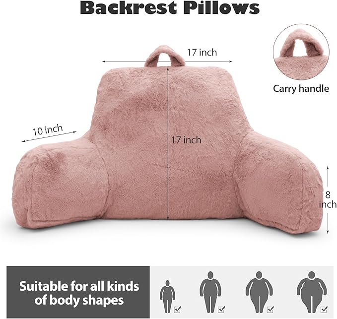 Reading Pillow for Sitting in Bed Adult, Standard Reading Pillow with Memory Foam, Back Pillow for Bed Sitting Up with Extend Arms, Pink