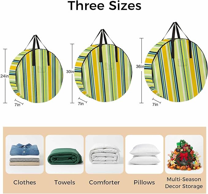 Storage Bag Yellow Stripes Round Storage Totes Bins Closet Organizers with Zippers & Handle Boho Style Lines Striped Clothes Storage Container for Bedroom Dorm Space Saving Packing Supplies Bags