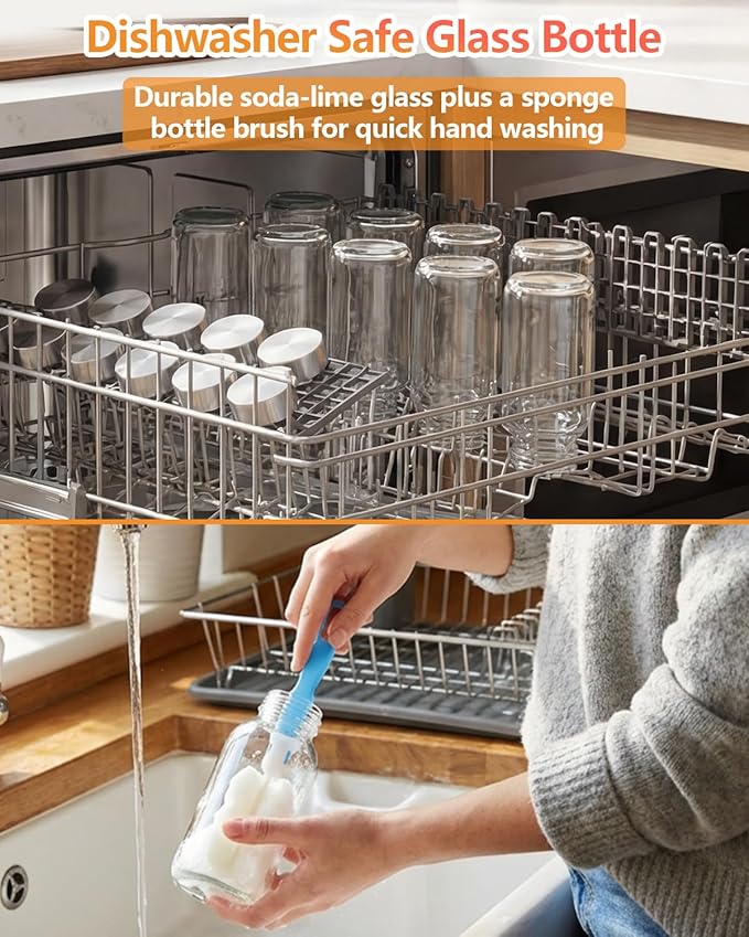 Zukro 8 oz Glass Water Bottles with Lids, Reusable Clear Juice Bottles With Stainless Steel Airtight Cap for Juicing, Ginger Shot, Milk, 250ml Leak Proof Small Smoothie Container, BPA Free, Set of 16